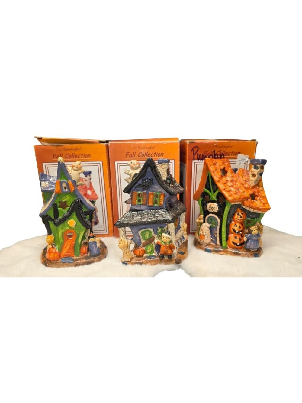 Vintage Fall Collection Haunted House Ceramic Tea Light Holders Halloween Decor
